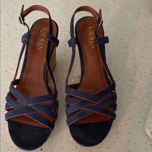 Lauren Ralph Lauren Navy and Brown Wedge Sandals